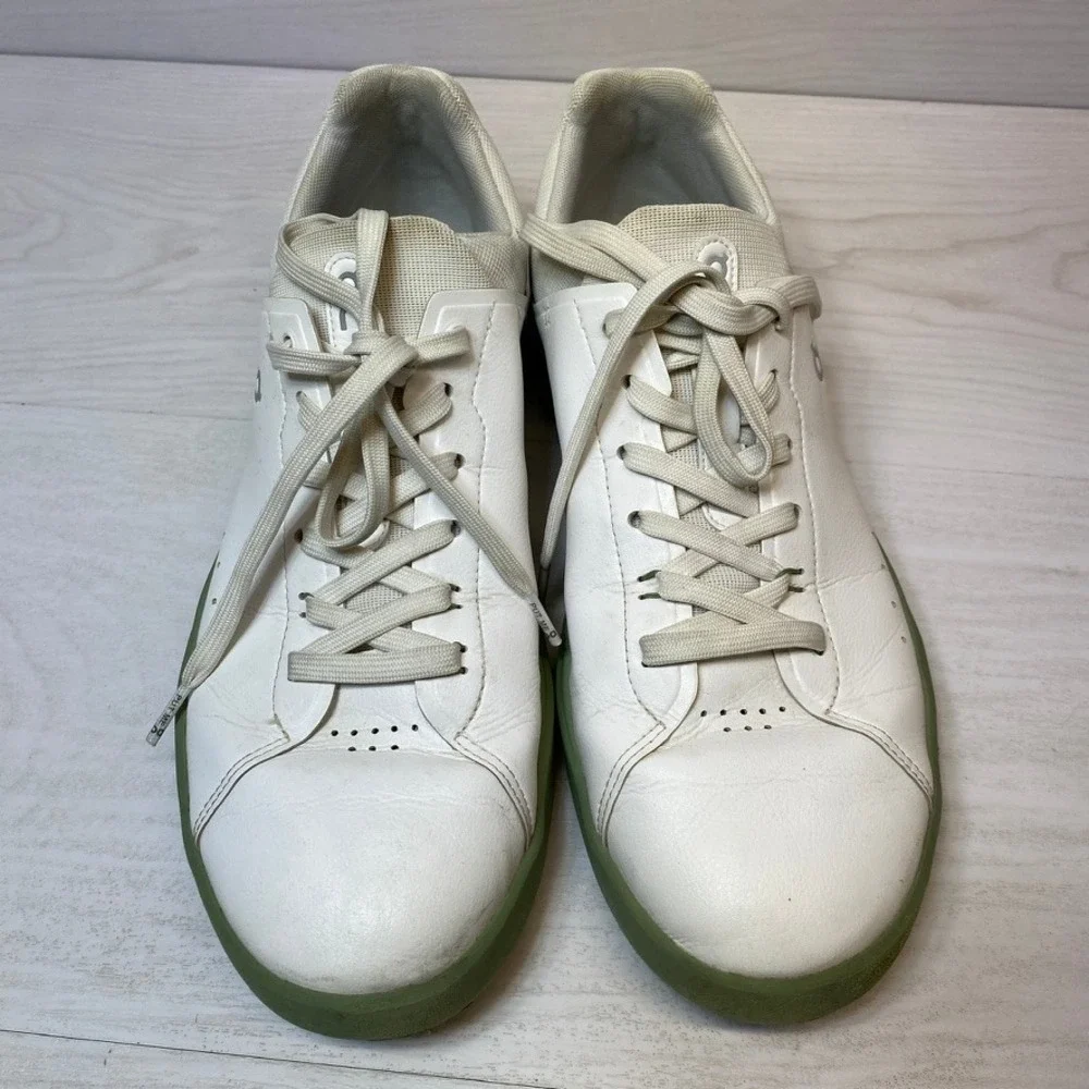 On Mens 11 The Roger Advantage Sneakers Tennis White Green Leather CloudTec Shoe